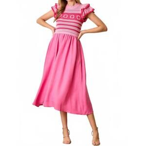 NEW POLAGRAM crochet midi dress in pink